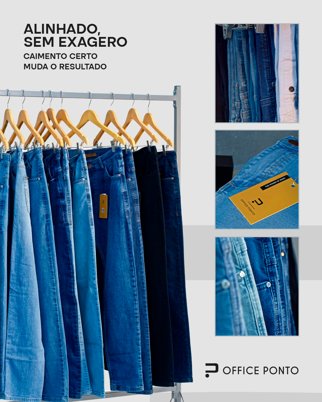 Arara de jeans Office Ponto, alinhado sem exagero